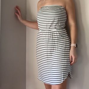 Blue and white striped dress